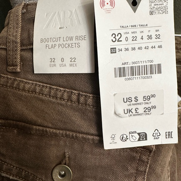 NWT Zara Women’s Bootcut Low Rise Jeans in Brown - Picture 6 of 10